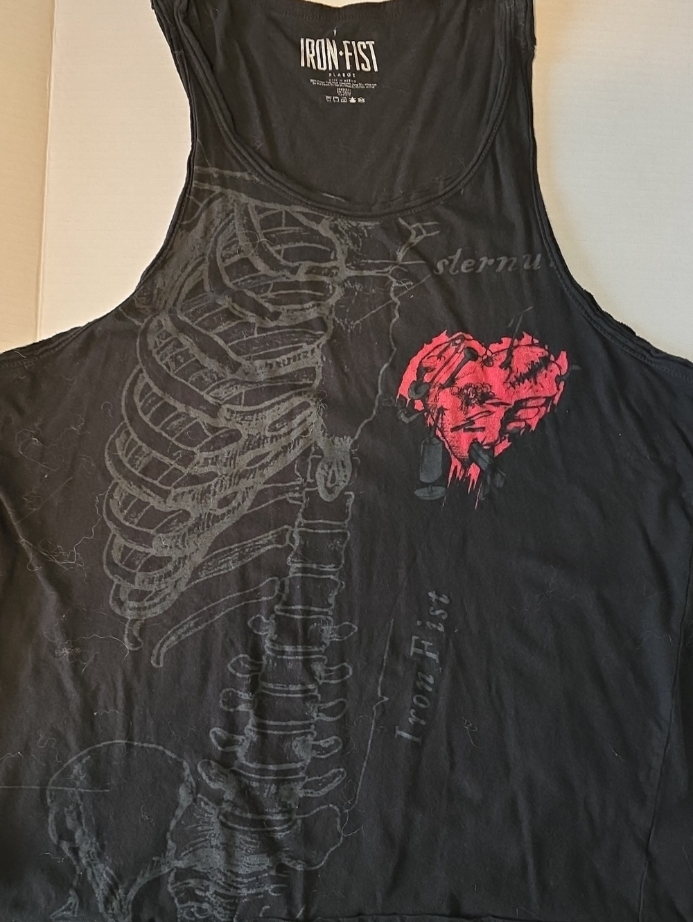 Iron Fist Anatomical Skeleton Ribcage Bloody Heart Tank Top Black XL